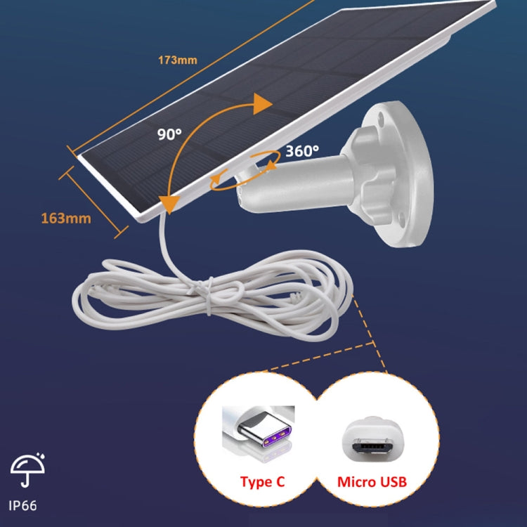 5W Monocrystalline Silicon Outdoor Camera Solar Panel Support USB&Type-C/USB-C Interface