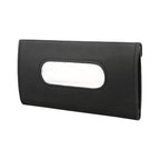 Car Sun Visor Tissue Holder Leather Hanging Storage Box, Black, Beige
