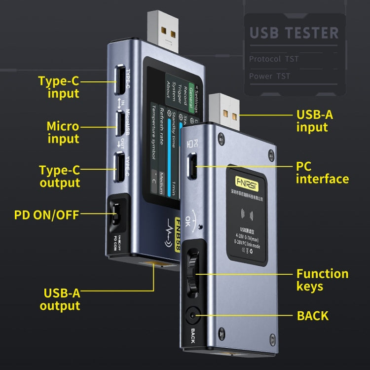 FNIRSI FNB58 USB Voltage Ammeter TYPE-C Fast Charge Power Tester, Bluetooth, Without Bluetooth