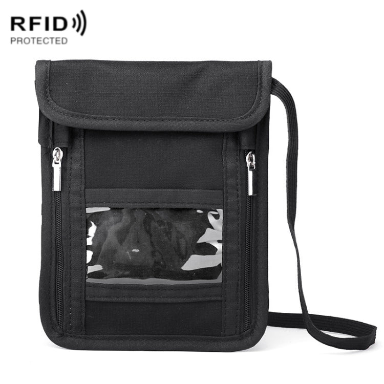 ZD-WM-06 RFID Hanging Neck Bag Passport Bag Anti-scanning Anti-magnetic Messenger ID Bag, ZD-WM-06 Beige Yellow, ZD-WM-06 Black