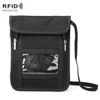 ZD-WM-06 RFID Hanging Neck Bag Passport Bag Anti-scanning Anti-magnetic Messenger ID Bag, ZD-WM-06 Beige Yellow, ZD-WM-06 Black
