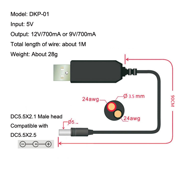USB Booster Cable Mobile Power Monitoring Power Cord, 2pcs DC 5V To 9V, 2pcs DC 5V To 12V