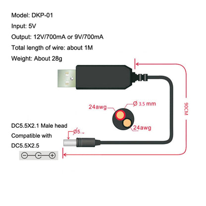 USB Booster Cable Mobile Power Monitoring Power Cord, 2pcs DC 5V To 9V, 2pcs DC 5V To 12V