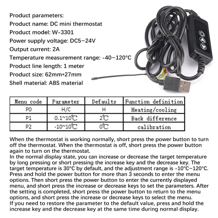 W-3301 Intelligent Digital Display Thermostat Pet Heating Pad Milk Warmer Thermostat Controller, W-3301