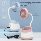276A USB Charging Desktop Pen Holder Fan with Phone Holder Function Student Dormitory Portable Fan, 276A (Pink), 276A (Blue), 276A (Green), 276A (Black), 276A (Yellow)
