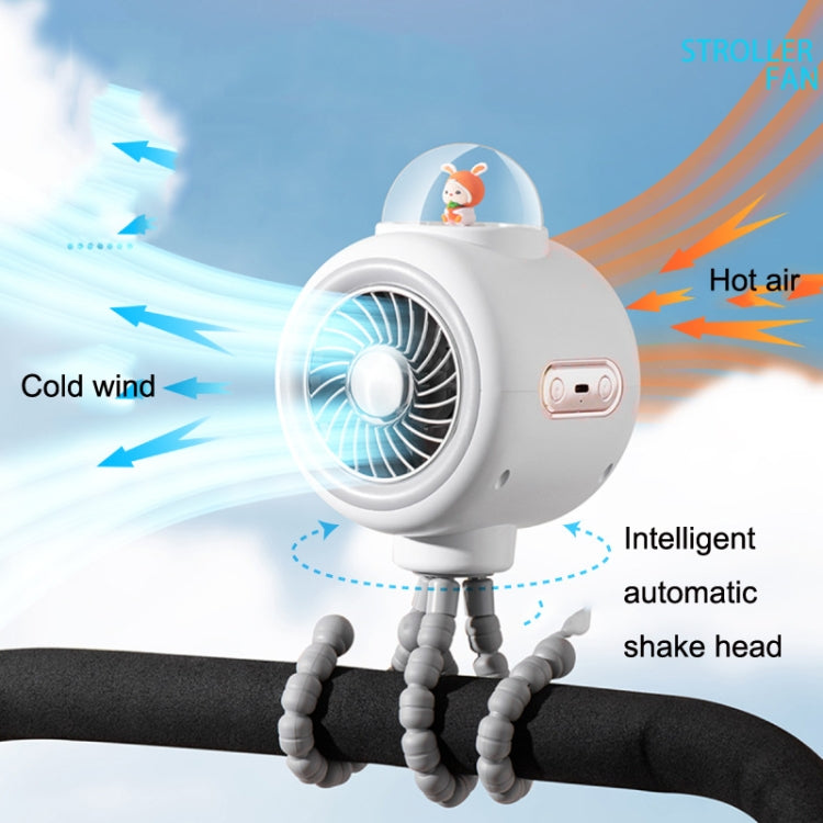 Baby Stroller Fan Home Mute Outdoor Cooling Portable Rabbit Octopus Fan, With Shake Head (White), Without Shake Head (White), Without Shake Head (Pink)