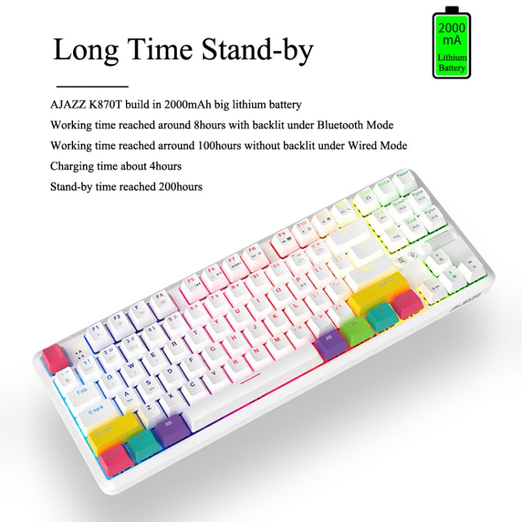 Ajazz K870T 87-Key Hot Swap Bluetooth/Wired Dual Mode RGB Backlight Office Game Mechanical Keyboard, Hot Swap Tea Shaft (Black), Hot Swap Red Shaft (White), Hot Swap Red Shaft (Black), Hot Swap Green Shaft (Black), Hot Swap Green Shaft (White)         ...