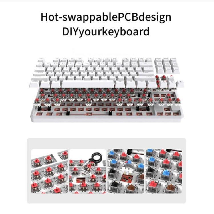 Ajazz K870T 87-Key Hot Swap Bluetooth/Wired Dual Mode RGB Backlight Office Game Mechanical Keyboard, Hot Swap Tea Shaft (Black), Hot Swap Red Shaft (White), Hot Swap Red Shaft (Black), Hot Swap Green Shaft (Black), Hot Swap Green Shaft (White)         ...