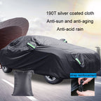 190T Silver Coated Cloth Car Rain Sun Protection Car Cover with Reflective Strip, S, M, L, XL, XXL, Y-M, Y-L, Y-XL