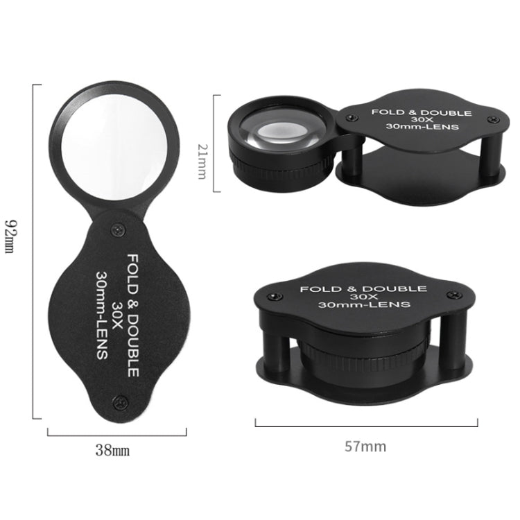 30x 30mm Optical Glass Lens Jewelry Appraisal Folding Magnifier, 30X