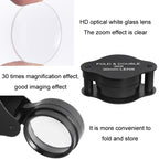 30x 30mm Optical Glass Lens Jewelry Appraisal Folding Magnifier, 30X