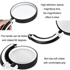 Rubber Handle Folding Rotating Hand Magnifying Glass, 75mm, 90mm, 100mm