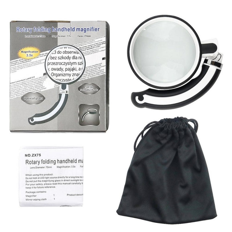 Rubber Handle Folding Rotating Hand Magnifying Glass, 75mm, 90mm, 100mm
