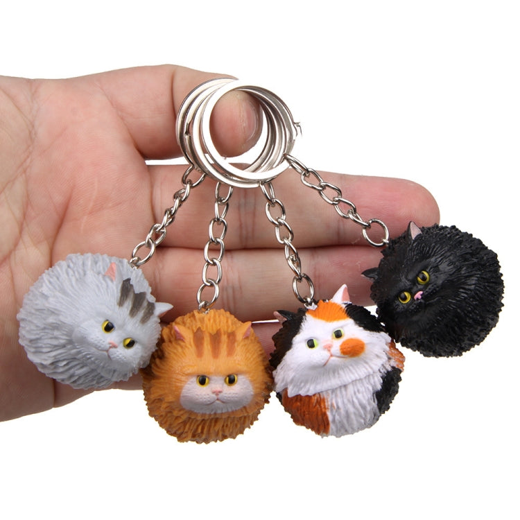 Round Little Tiger Cat Keychain Cartoon Key Ring Ornament, Gray, White, 3 Color, Black, Coffee White, Yellow White