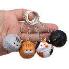Round Little Tiger Cat Keychain Cartoon Key Ring Ornament, Gray, White, 3 Color, Black, Coffee White, Yellow White