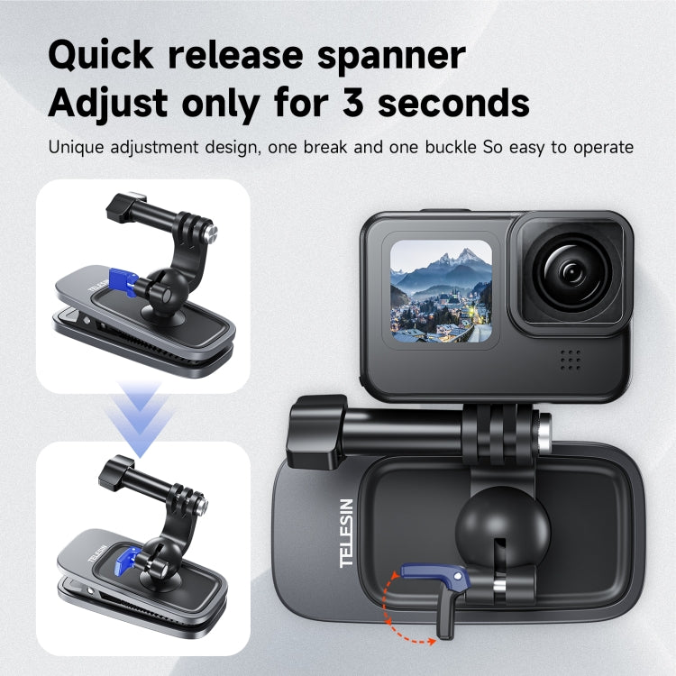 TELESIN 360 Degree Rotation Magnetic Backpack Clip Clamp Mount For Action Camera, TELESIN