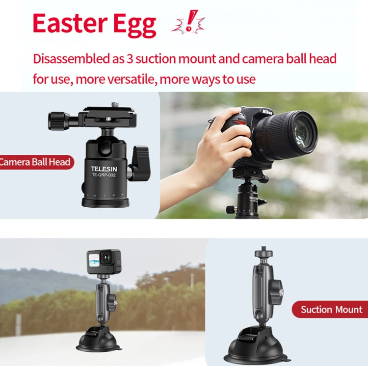 TELESIN Suction Cup Action Camera Tripod Mount for Car Holder Stand Bracket, TELESIN Triangle