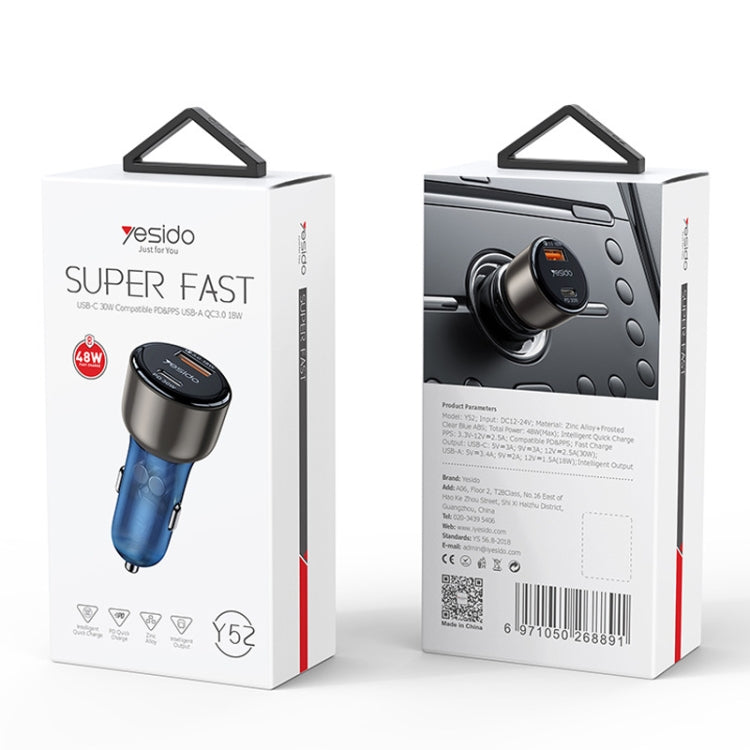 Yesido Y52 48W Dual-channel Fast Charging Zinc Alloy QC3.0 Car Charger, Y52 48W