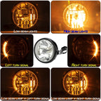 Motorcycle 7 Inch LED Headlamp Angel Ring Steering Function With Bracket, PE-D7inS01TZ 28-36MM, PE-D7inS01TZ 35-43MM