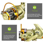 Spinning Fishing Reel 5.2:1 Gear Ratio Metal Spool Saltwater Fishing Tools, YUMOSHI JF2000, YUMOSHI JF3000, YUMOSHI JF4000, YUMOSHI JF5000, YUMOSHI JF6000, YUMOSHI JF7000