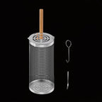 Upgrade Flip-top Lid BBQ Cage Stainless Steel Rolling Grilling Basket With Wooden Handle, Small, Large, Small+Large
