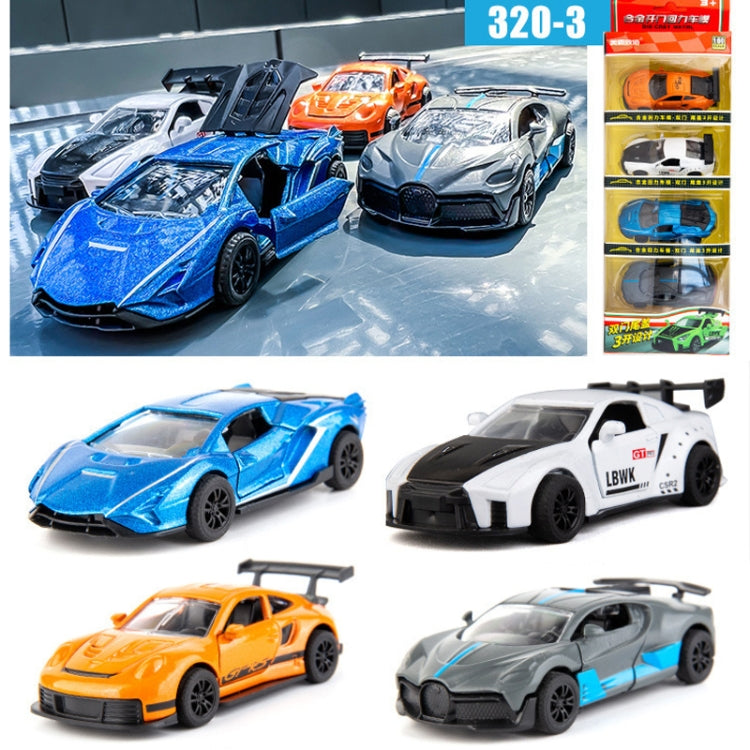 4pcs/set 1:60 Alloy Car Toy 3 Open Doors Back Force Sports Car Model, 320-1, 320-3