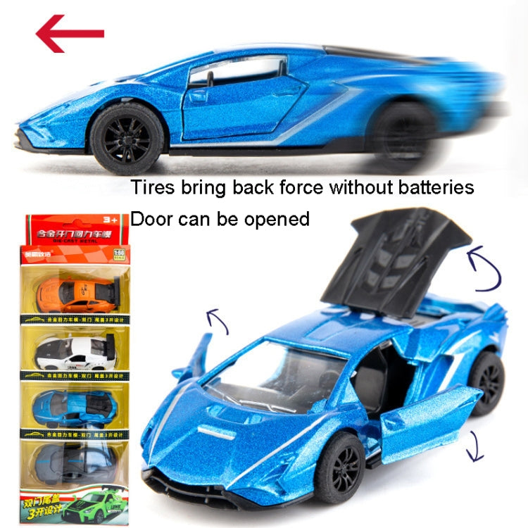 4pcs/set 1:60 Alloy Car Toy 3 Open Doors Back Force Sports Car Model, 320-1, 320-3