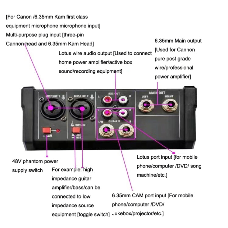 G4-M1 4-way Mixer with Wireless Microphone Effect Device Small K Song Recording Bluetooth Mixer, 4-way