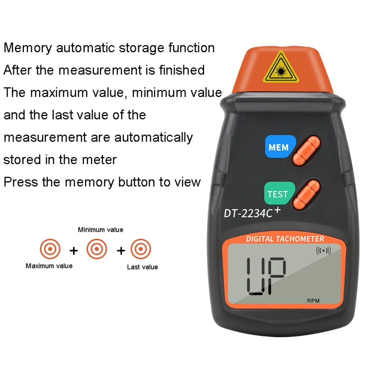 DT2234C+ Handheld Portable Motor Gear Tachometer Laser Tachometer, DT2234C+