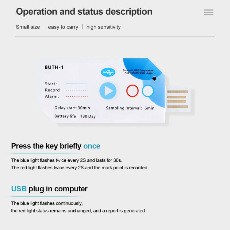 Bluetooth APP Connect Medical Warehouse Cold Chain Transport USB Data Recorder, Temperature Humidity