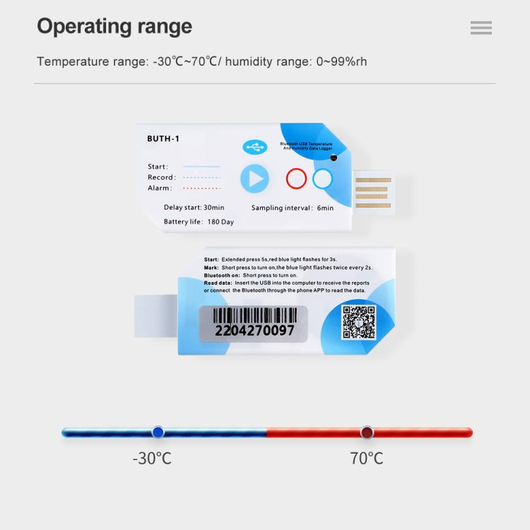 Bluetooth APP Connect Medical Warehouse Cold Chain Transport USB Data Recorder, Temperature Humidity