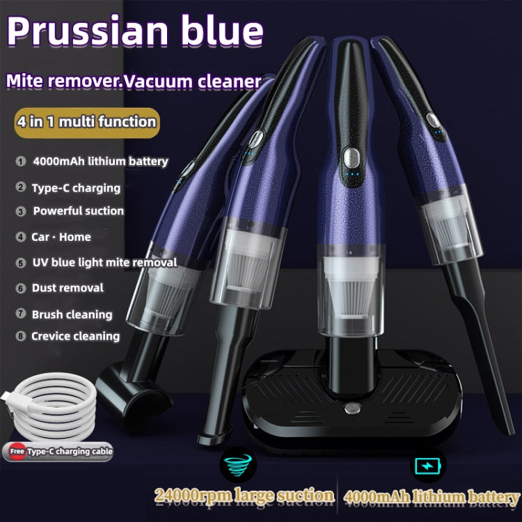 4 In 1 12000pa Wireless  Mini Handheld Car Vacuum Cleaner Mite Remover, 4 In 1 (Red), 4 In 1 (Navy Blue)