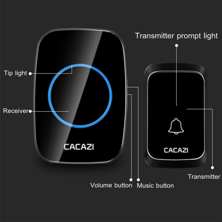 CACAZI A06-DC 1 to 2 Battery Smart Home Wireless Waterproof Doorbell, 1 to 2 (Black), 1 to 2 (White)