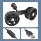 F6207 Car Rear Seat Zip Lock USB Double Head Fan, USB, Cigarette Lighter with USB