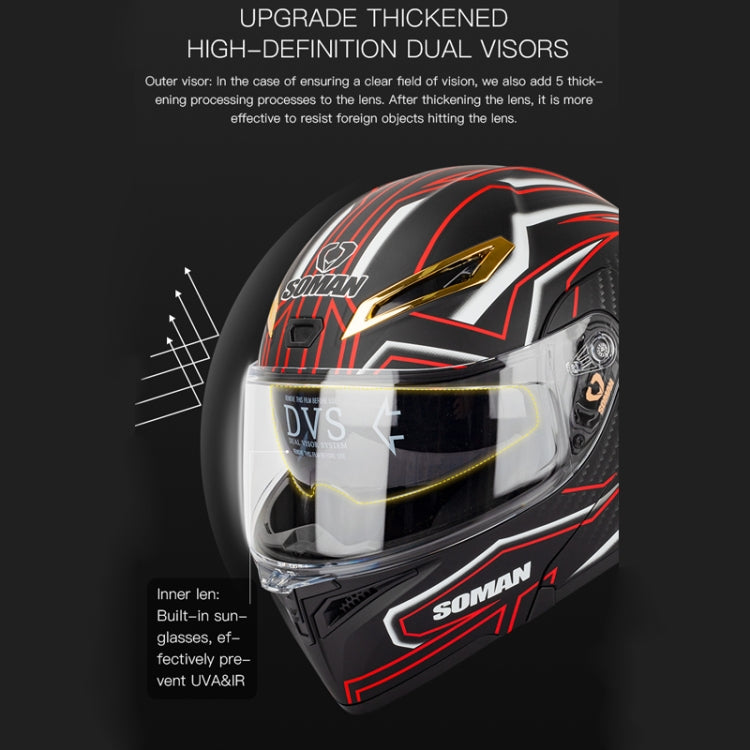 SOMAN Motorcycle Dual Lens Riding Peel-Off Full Coverage Helmet, S, M, L, XL