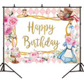 Pink Flowers Cake Cartoon Birthday Background Cloth Birthday Decoration Banner Hanging Flags, 150 x 100cm, 180 x 120cm, 210 x 150cm