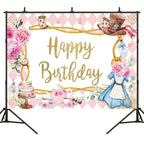 Pink Flowers Cake Cartoon Birthday Background Cloth Birthday Decoration Banner Hanging Flags, 150 x 100cm, 180 x 120cm, 210 x 150cm