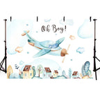 Aircraft Theme Birthday Background Cloth Party Decoration Photography Background, 150x100cm, 180x110cm, 180x120cm, 210x150cm