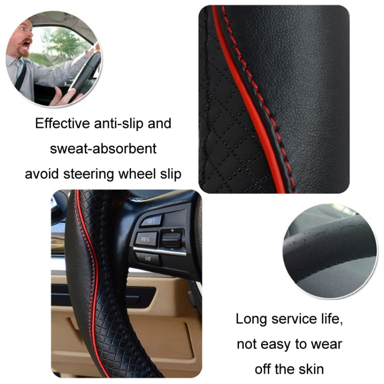38cm Car Embossed Leather Steering Wheel Cover, Black Red, Black Blue, Dark Coffee, Black Light Coffee, All Black, All Coffee, D Type Black Red, D Type Black, D Type Black Coffee, D Type All Black, D Type All Coffee, D Type Black Light Coffee