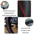 38cm Car Embossed Leather Steering Wheel Cover, Black Red, Black Blue, Dark Coffee, Black Light Coffee, All Black, All Coffee, D Type Black Red, D Type Black, D Type Black Coffee, D Type All Black, D Type All Coffee, D Type Black Light Coffee