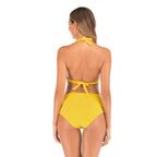 Lace-Up Halter Backless High-Waisted Swimsuit Split Printed Bikini Swimsuit, XL, XXL, XXXL
