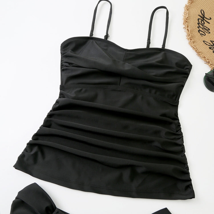 Summer Solid Color Suspender Swimsuit with Chest Pad Ruched Belly Cover Bikini, S, M, L, XL, XXL