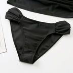 Summer Solid Color Suspender Swimsuit with Chest Pad Ruched Belly Cover Bikini, S, M, L, XL, XXL