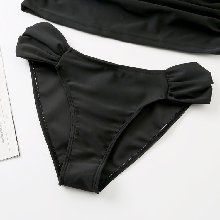 Summer Solid Color Suspender Swimsuit with Chest Pad Ruched Belly Cover Bikini, S, M, L, XL, XXL