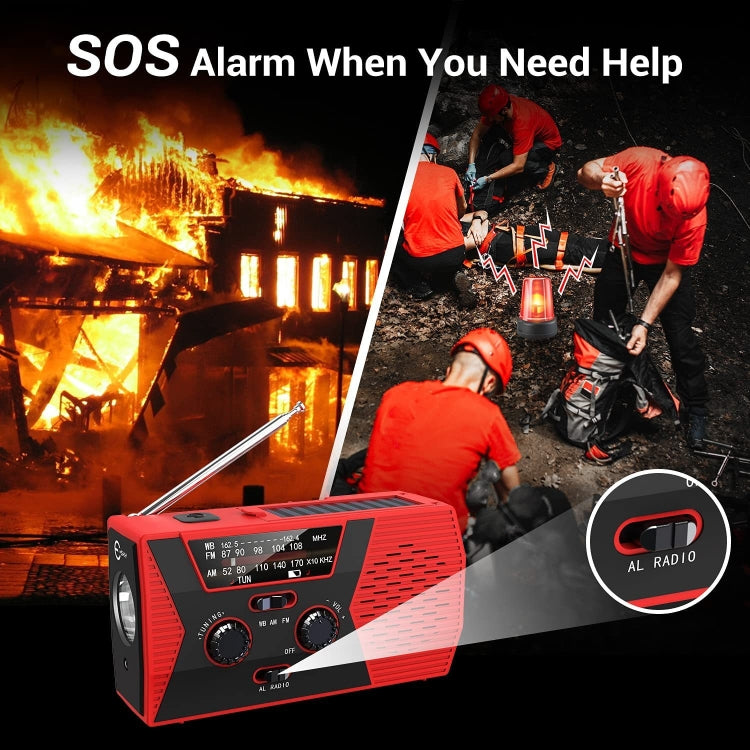 Emergency Radio Portable Hand Crank Solar Powered Radio, AM/FM/NoAA 2000mAh Red, AM/FM/NoAA 2000mAh Green, AM/FM/NoAA 2000mAh Orange