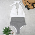Summer One-piece Backless Lace-Up Ladies Swimsuit Floral-print Halter Bikini, S, M, L