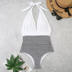Summer One-piece Backless Lace-Up Ladies Swimsuit Floral-print Halter Bikini, S, M, L