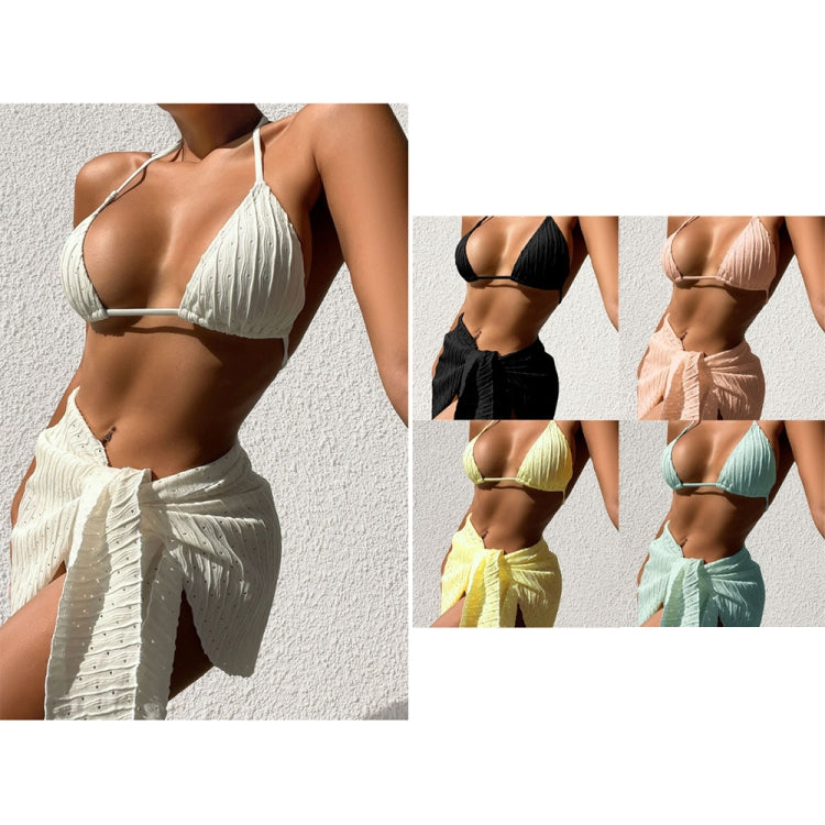 Summer Sexy Halter Bikini Three-piece Suit Solid Lace-up Swimsuit with Breasts Pad, S, M, L, XL