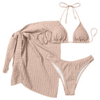 Summer Sexy Halter Bikini Three-piece Suit Solid Lace-up Swimsuit with Breasts Pad, S, M, L, XL
