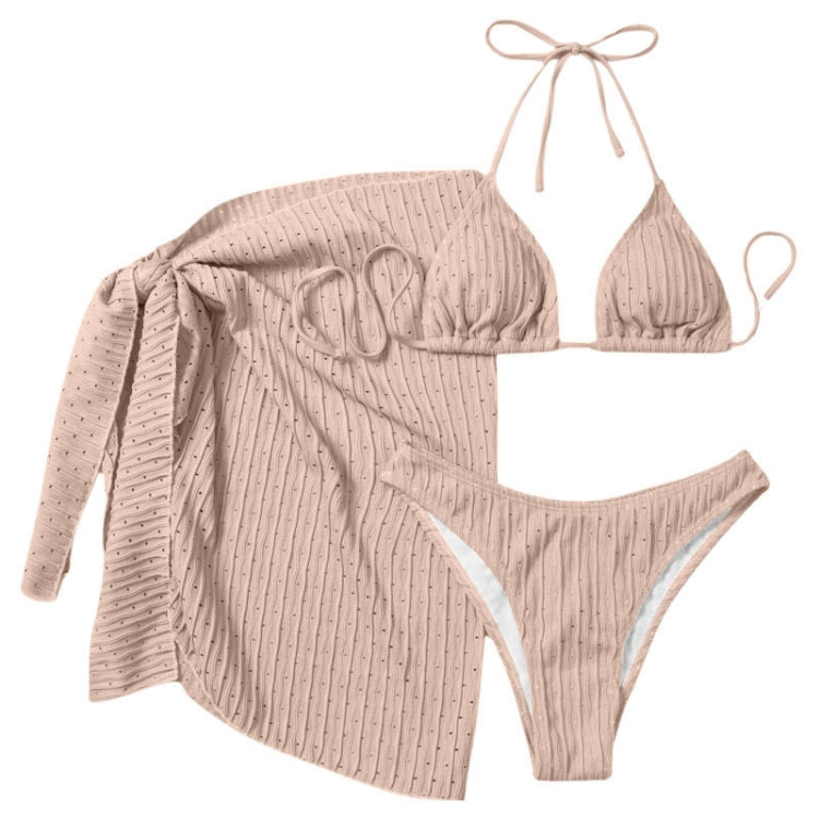 Summer Sexy Halter Bikini Three-piece Suit Solid Lace-up Swimsuit with Breasts Pad, S, M, L, XL